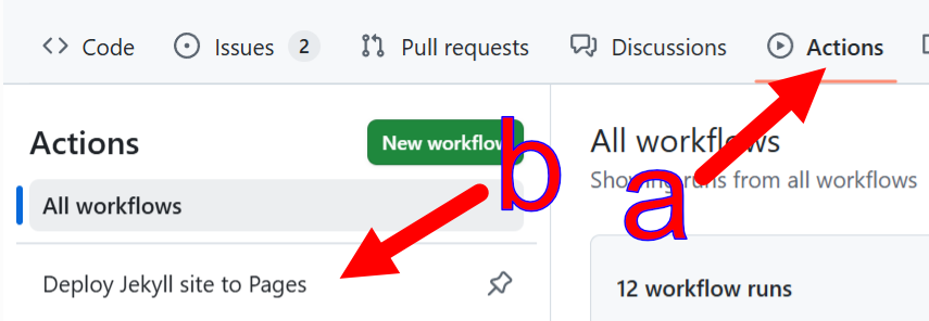 The repository’s Actions tab, and the workflow list in the left sidebar where the deploy workflow is chosen