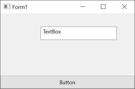 A form with a Button docked to the bottom, spanning the full width below an undocked TextBox