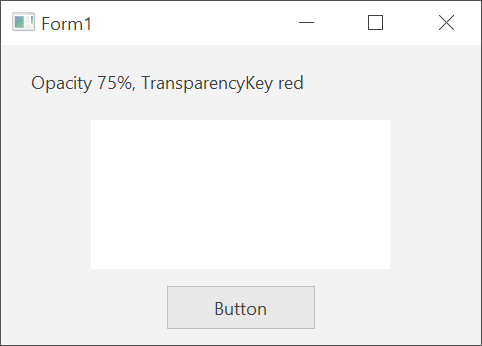A form at 75 percent opacity, so that the page shows faintly through it, with a hole where its red Shape control is, the area in the TransparencyKey colour, through which the page shows in full
